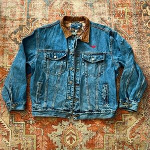 Vintage Certified Denim Jean Jacket with Leather Collar Trucker 🛻